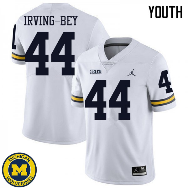 Youth Michigan Wolverines #44 Deron Irving-Bey White Jordan Brand Fashion Jersey